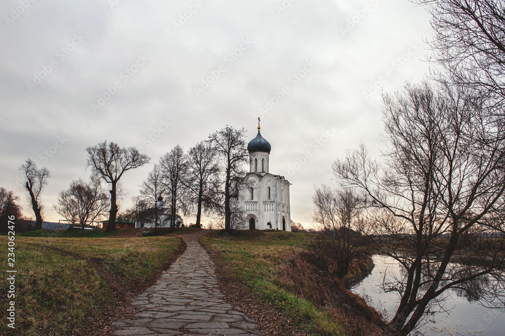 Church of the Intercession on the Nerl in late autumn in Bogolyubovo, Vladimir region, Russia