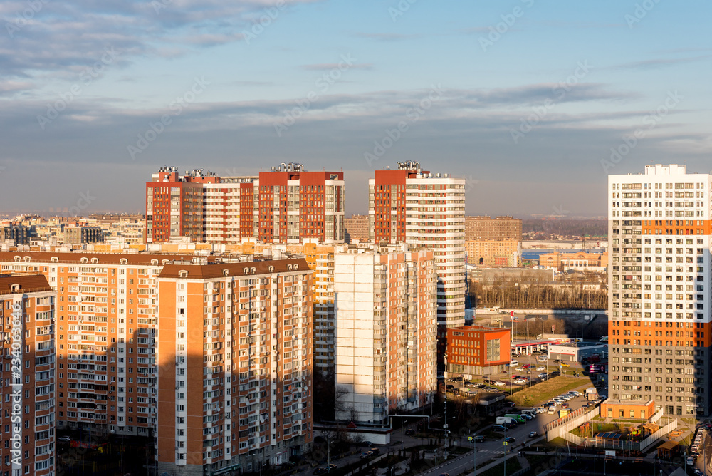 View Of the new Khimki from the roof. Construction of a new modern district. Moscow region. Khimki. Russia.