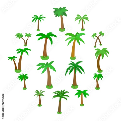 Palm tree icons set in isometric 3d style isolated on white