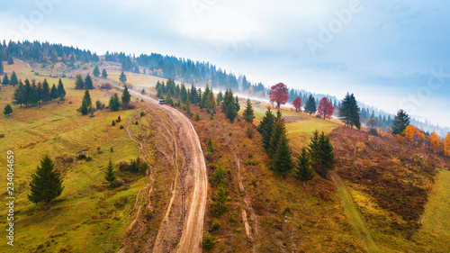 Obraz na płótnie Muddy hillside in autumn rainy season. w salonie