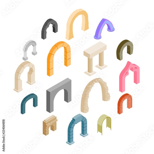 Arch set icons in isometric 3d style isolated on white background