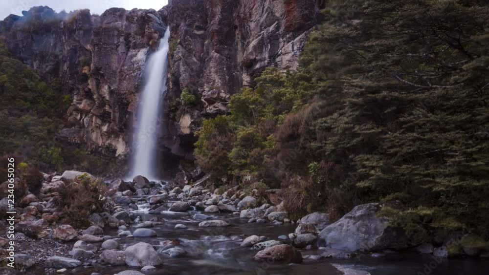 Timelapse video of beautiful waterfall Taranaki Falls in Tongariro National Park, New Zealand. Famous tourist attraction. Timelapse video of beautiful waterfall Taranaki Falls in Tongariro National Park, New Zealand. Famous tourist attraction.
