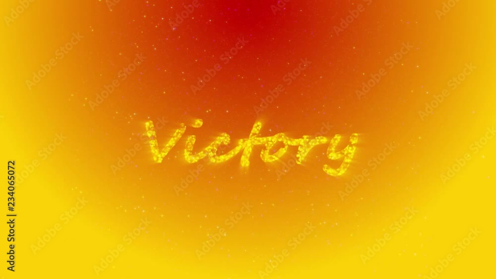 Victory Greeting Text with Particles and Sparks on Yellow Background with Color Fireworks 4k. Victory Greeting Text with Particles and Sparks on Yellow Background with Color Fireworks 4k.