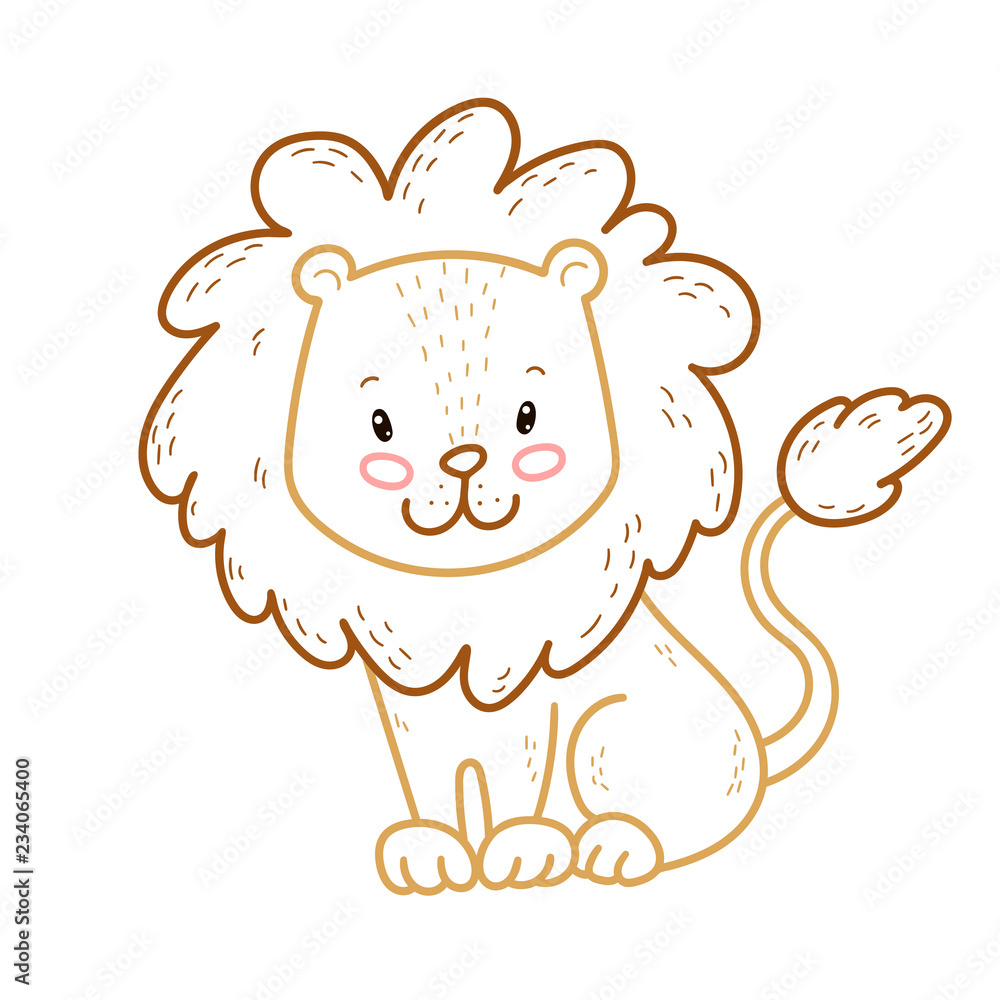 Cute cartoon lion. Coloring book page for children. Stock Vector | Adobe  Stock