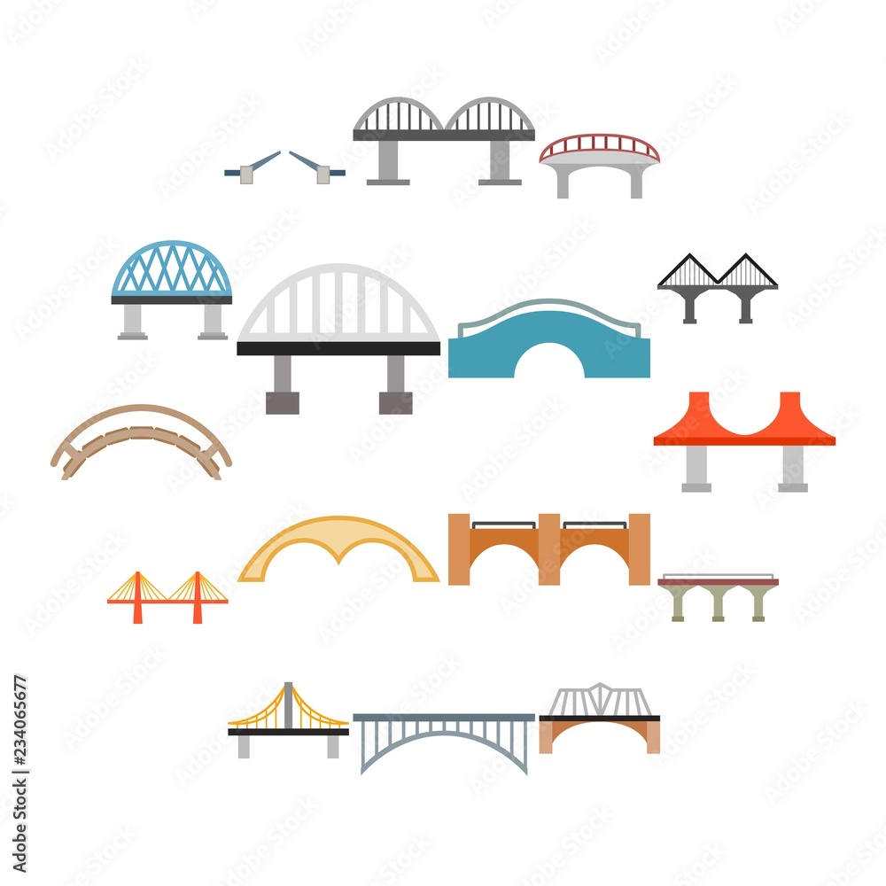 Bridge icons set in flat style isolated on white background