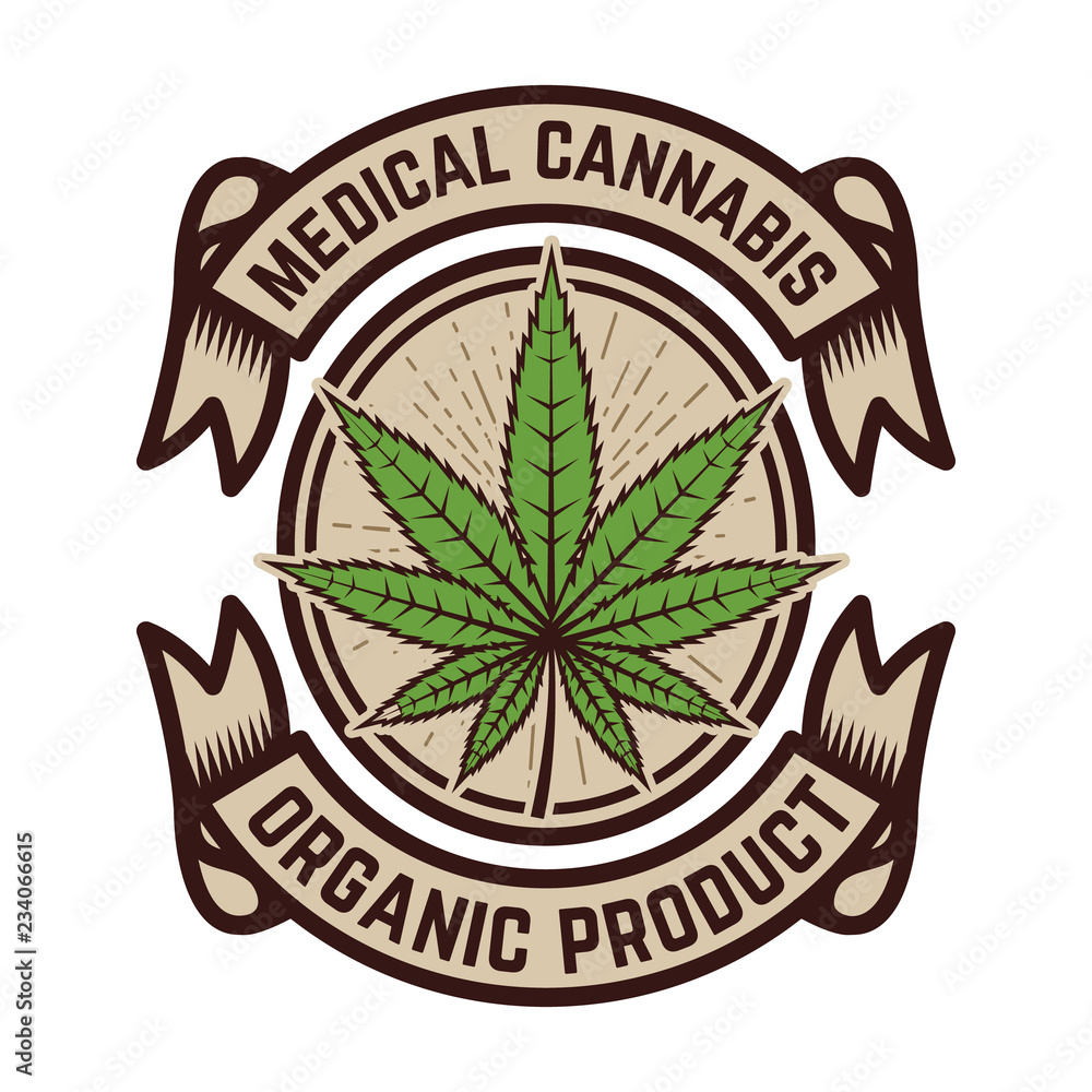 Medical marijuana. Emblem template with cannabis leaf. Design element