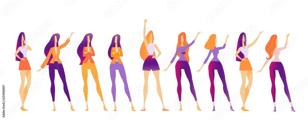Beautiful sexy business girls, set isolated on white background, vector illustration Beautiful sexy business girls, set isolated on white background, vector illustration