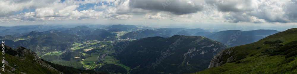 View from the ridge to the valley in Rax Alps