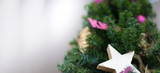 Decorated Christmas tree closeup. copyspace