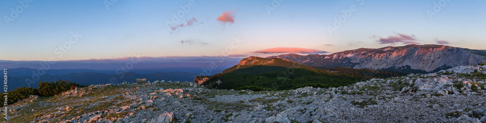 Sunrise over mountain ridge of the Austrian Rax Alps