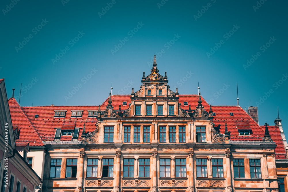 Famous New City Hall facade in Goerlitz, Saxony, Germany