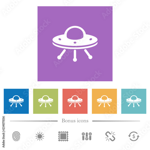 UFO flat white icons in square backgrounds