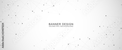 Geometric abstract background with connected dots and lines. Molecular structure and communication concept. Digital technology background and network connection.