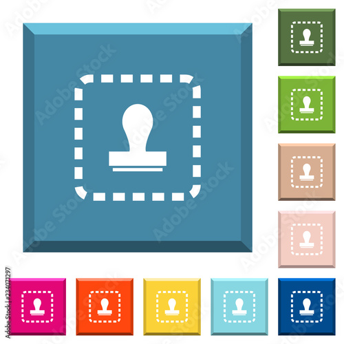 Place watermark white icons on edged square buttons
