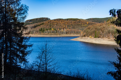 Obernau Talsperre im Siegerland bei Trockenheit im Herbst photo