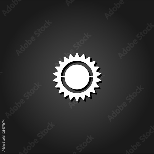 Bike chainring, chainwheel icon flat. Simple White pictogram on black background with shadow. Vector illustration symbol