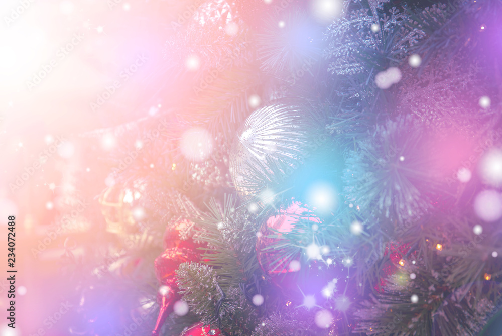 Fototapeta premium Christmas decorations on boken light background
