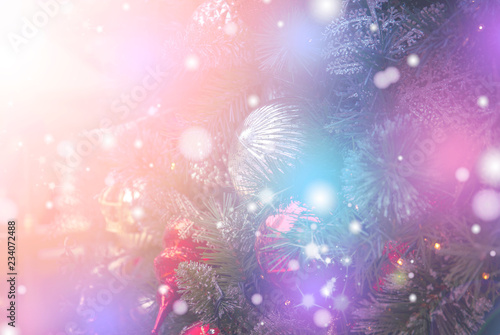 Christmas decorations on boken light background