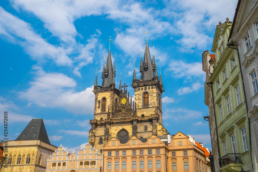 Prague, Czech Republic - 21.08.2018: Church of Our Lady before Tyn at Old Town square in Prague