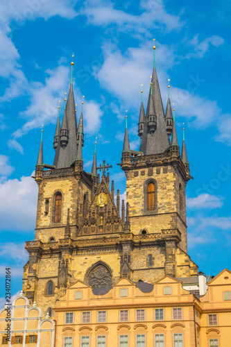 Prague, Czech Republic - 21.08.2018: Church of Our Lady before Tyn at Old Town square in Prague