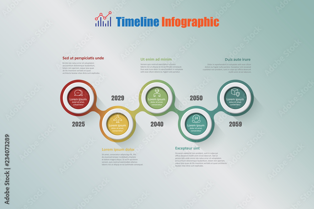 Modern business timeline infographic with 5 steps circle designed for background elements diagram planning process web pages workflow digital technology data presentation chart. Vector illustration Modern business timeline infographic with 5 steps circle designed for background elements diagram planning process web pages workflow digital technology data presentation chart. Vector illustration