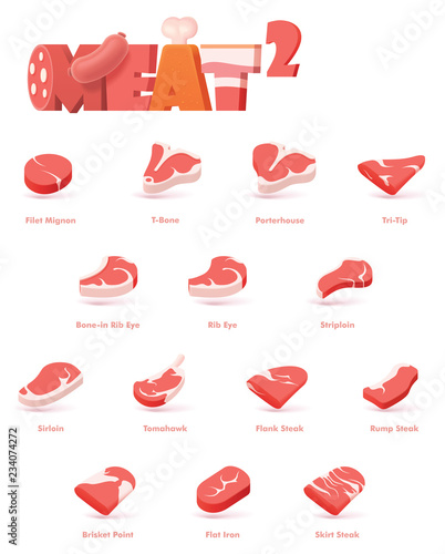 Vector beef meat cuts for steaks