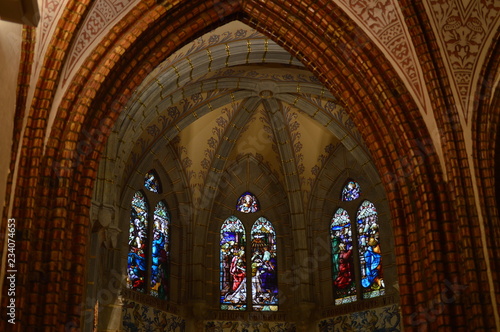 Interior Stained Glass Of The Episcopal Palace In Astorga. Architecture, History, Camino De Santiago, Travel, Interiors. November 1, 2018. Astorga, Leon, Castilla-Leon, Spain.