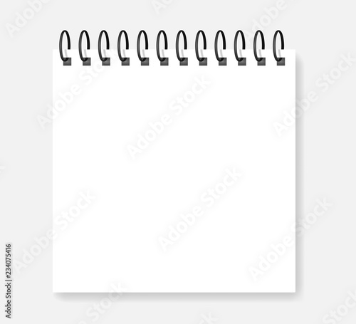 White paper sheet with spiral - blank ring bound calendar, mockup