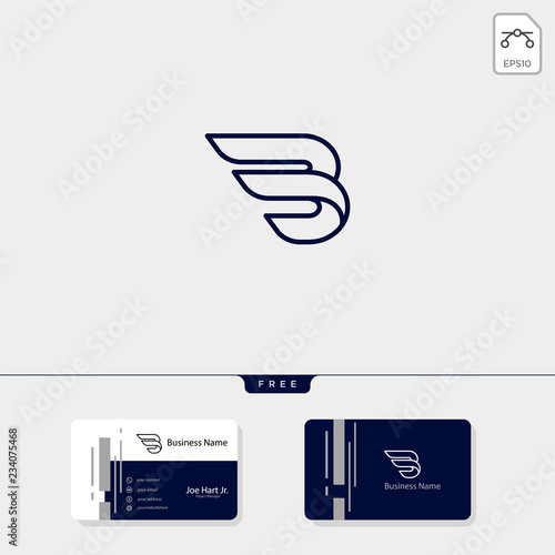 minimal initial B wings creative logo template vector illustration, get free business card design template