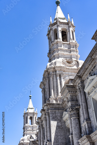 The Basilica Cathedral of Arequipa in Plaza de Armas, Peru, South America. photo