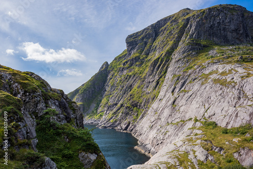 Natural mountain landscape at summer in Lofoten, Norway.