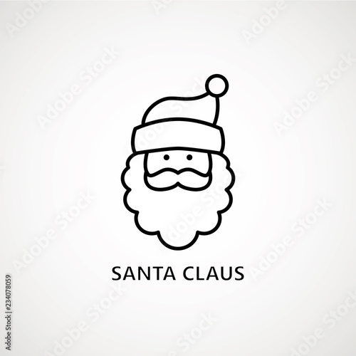 santa claus face beard moustache happy xmas christmas new year outline thin line vector icon black on white background.