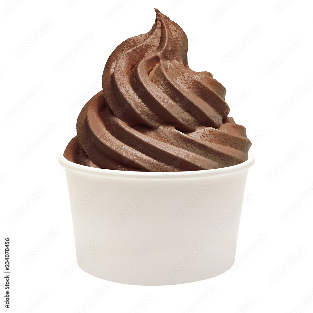 Soft ice cream or Chocolate frozen yogurt with chocolate sauce in white