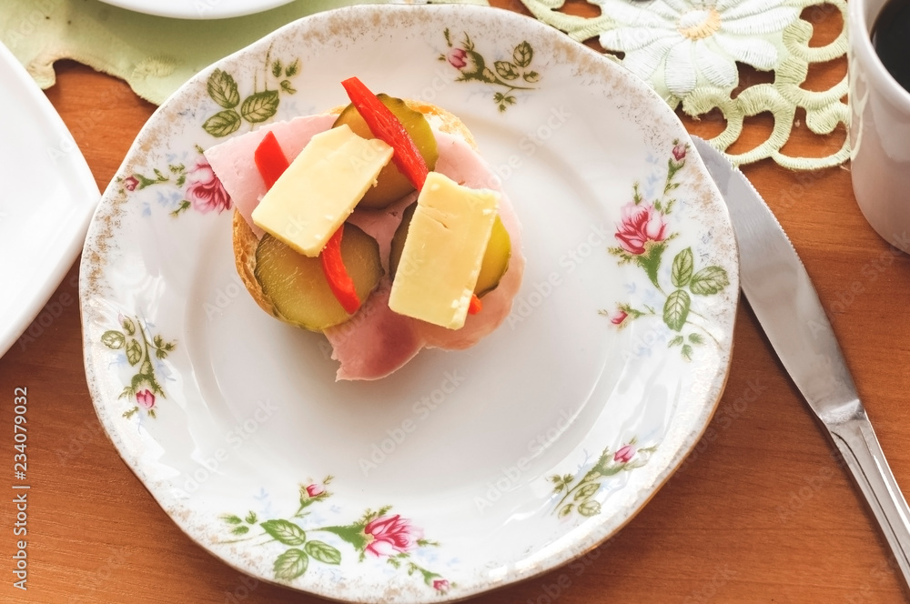 small sandwich - with ham, vegetables and cheese small sandwich - with ham, vegetables and cheese