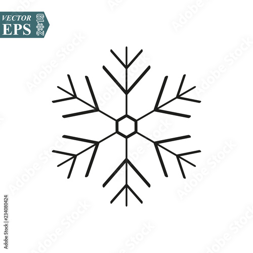 Snow vector icon. Black Snowflake. Flat vector illustration in black on white background. EPS10