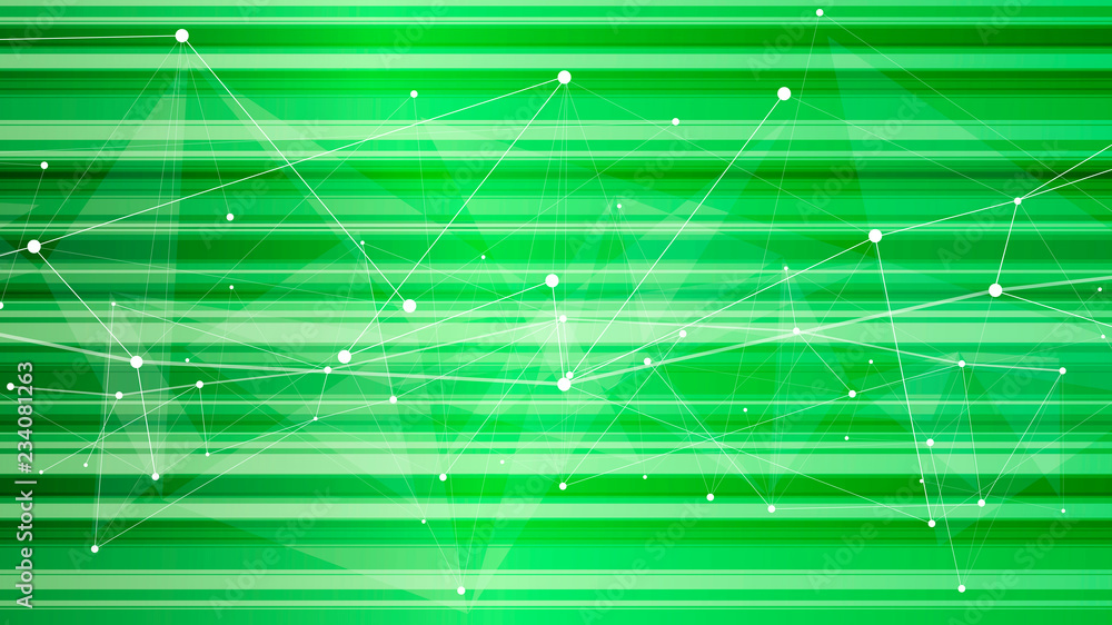 eco conceptual background - green bokeh and white structure in the form of waves from points connected by lines & triangles / illustration for eco friendly design & modern innovations / vector - eps10