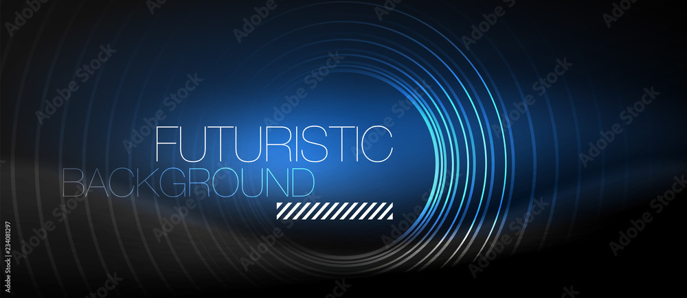Dark abstract background with glowing neon circles Dark abstract background with glowing neon circles