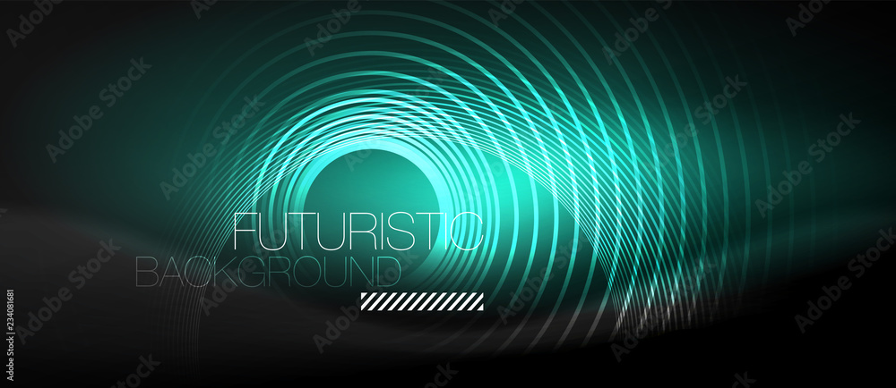 Dark abstract background with glowing neon circles Dark abstract background with glowing neon circles