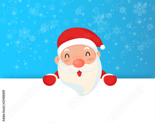 Christmas Cute Santa Claus and Snowflake with blank banner. © anuwat