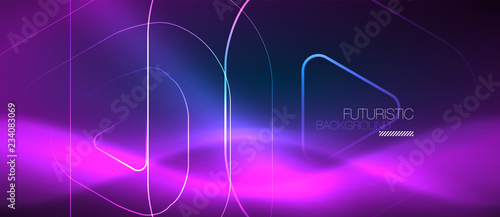 Neon glowing techno lines  hi-tech futuristic abstract background template with geometric shapes