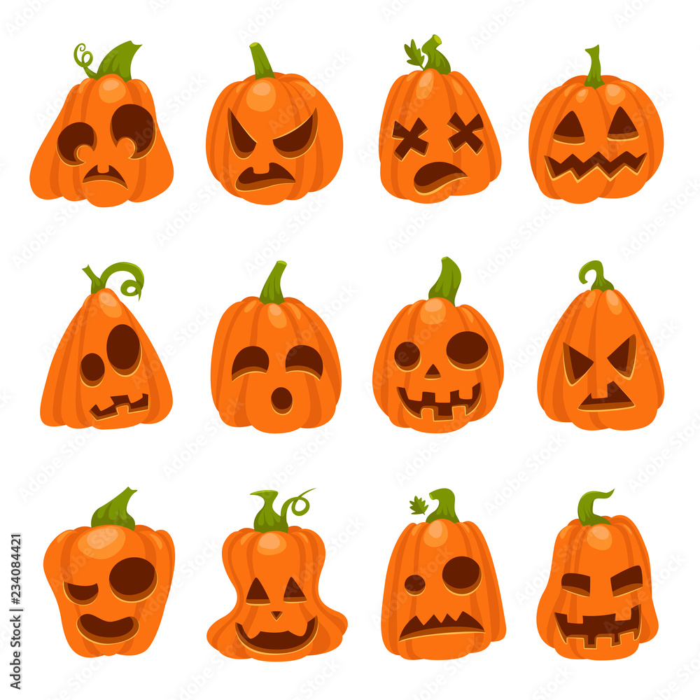 Halloween holiday funny and spooky pumpkin set Halloween holiday funny and spooky pumpkin set