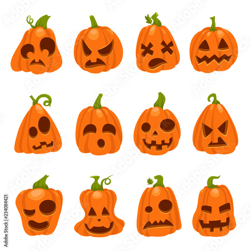 Halloween holiday funny and spooky pumpkin set
