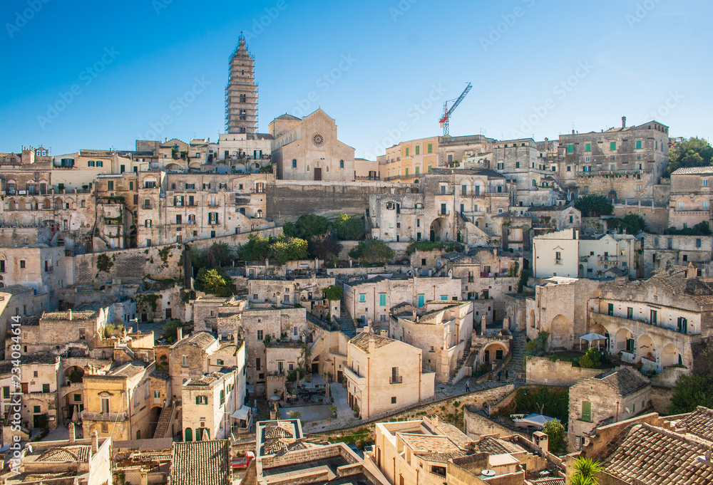 Fototapeta premium Panoramic beautiful view of Sassi or stones of Matera, European capital of culture 2019, Basilicata, Italy