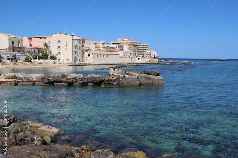 Coast of Ortigia Island of Syracuse, Sicily Italy 