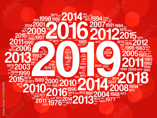 2019 Happy New Year and previous years word cloud collage
