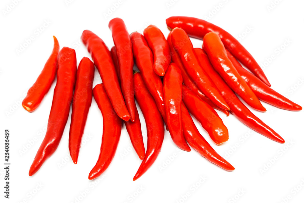 Red spicy chilies isolated on white background Red spicy chilies isolated on white background