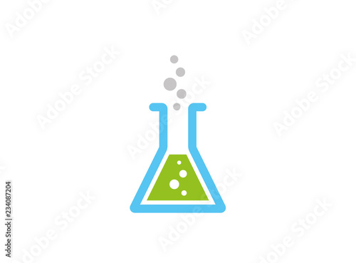 Beaker Lab flask with chemical substance inside make Bubbles for logo design