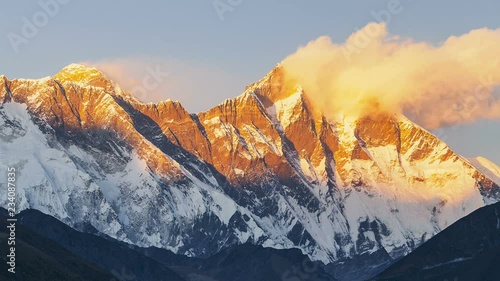 Mount Everest and Lhotse view from Namche Bazaar, Nepal. Timelapse