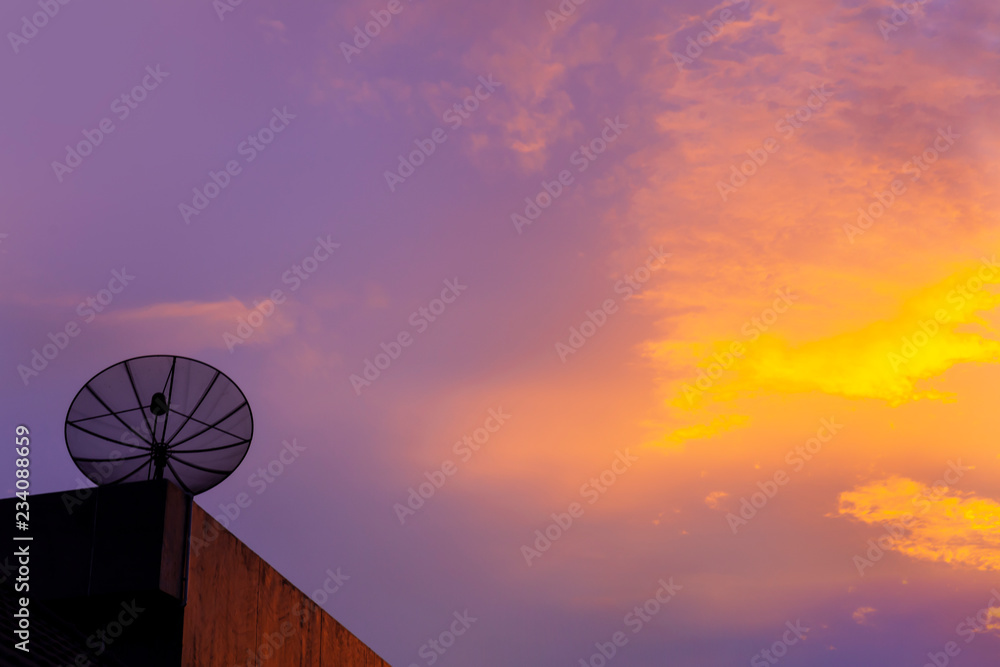Satellite dish on sunset time,beautiful sky