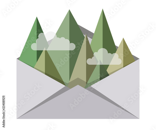 Mountain in envelope, concept travel